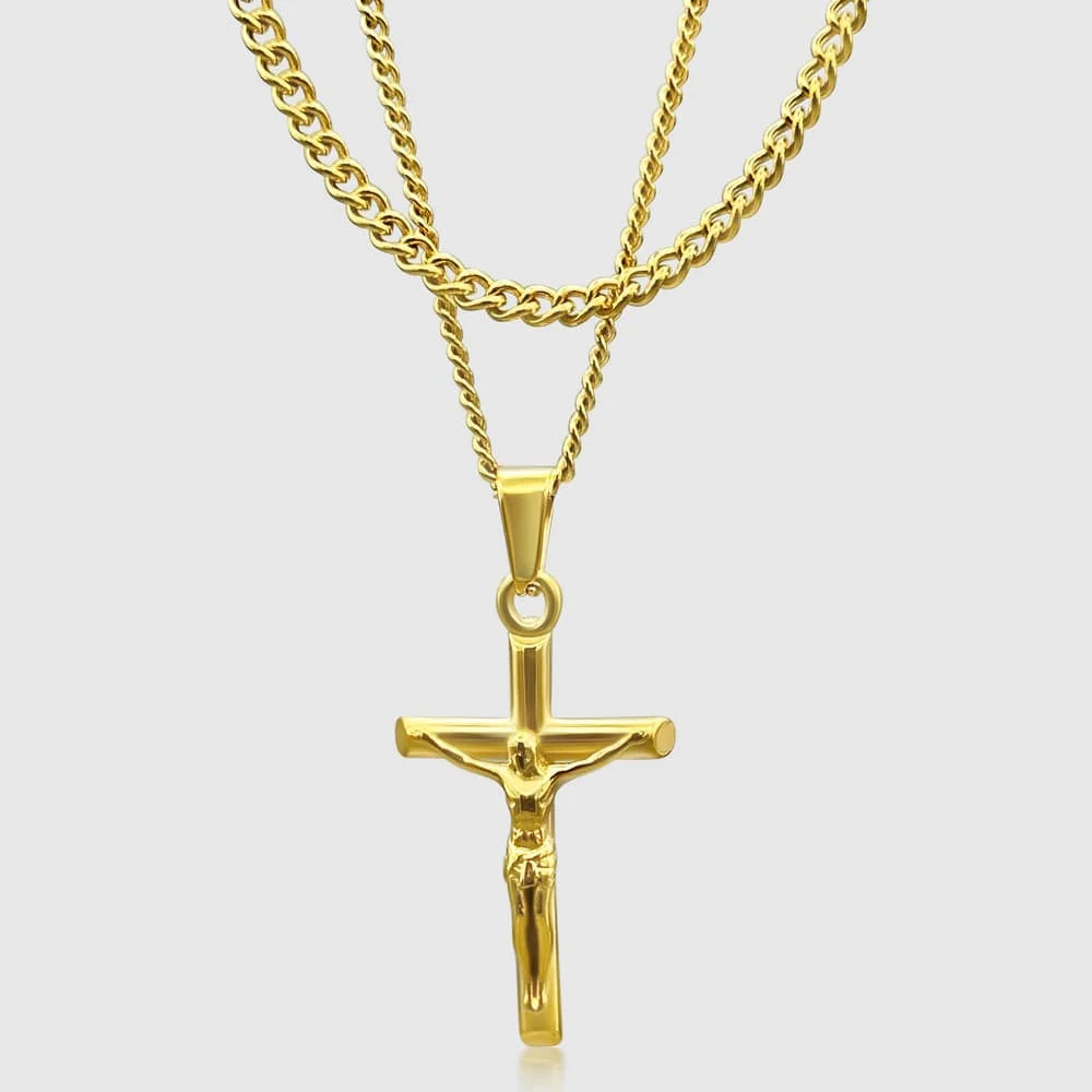 KRUZIFIX JESUS X CURB CHAIN SET (GOLD)