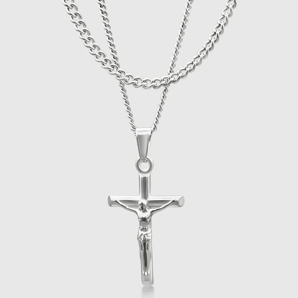 KRUZIFIX JESUS X CURB CHAIN SET (SILBER)