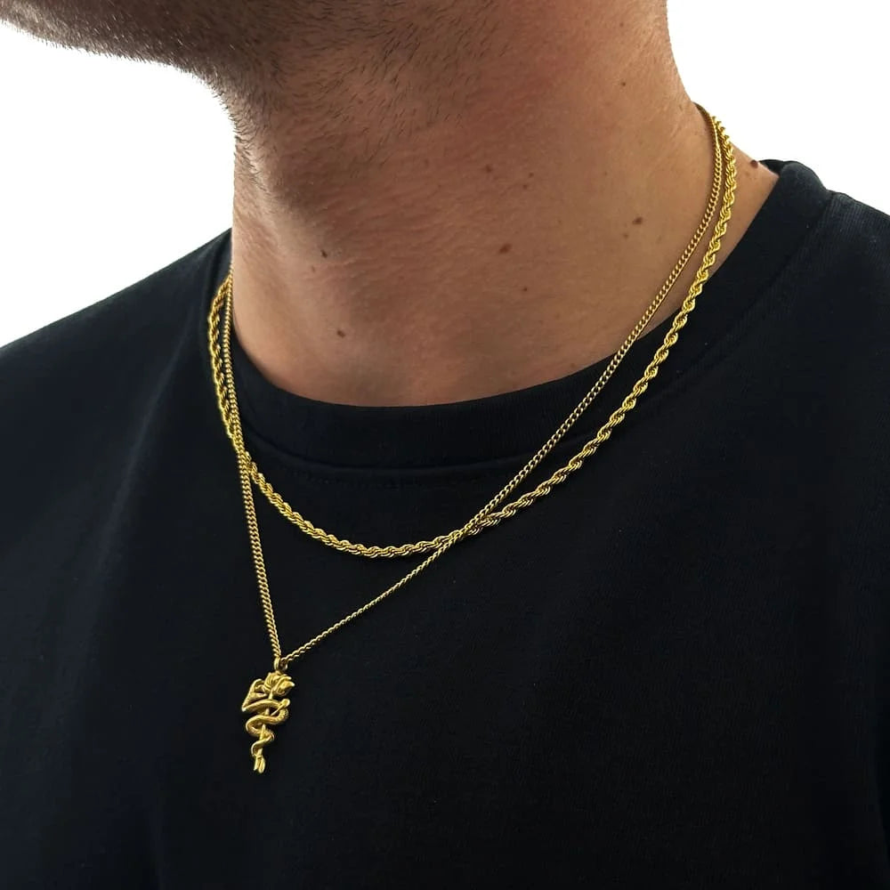 ROSE SNAKE X ROPE CHAIN SET (GOLD)