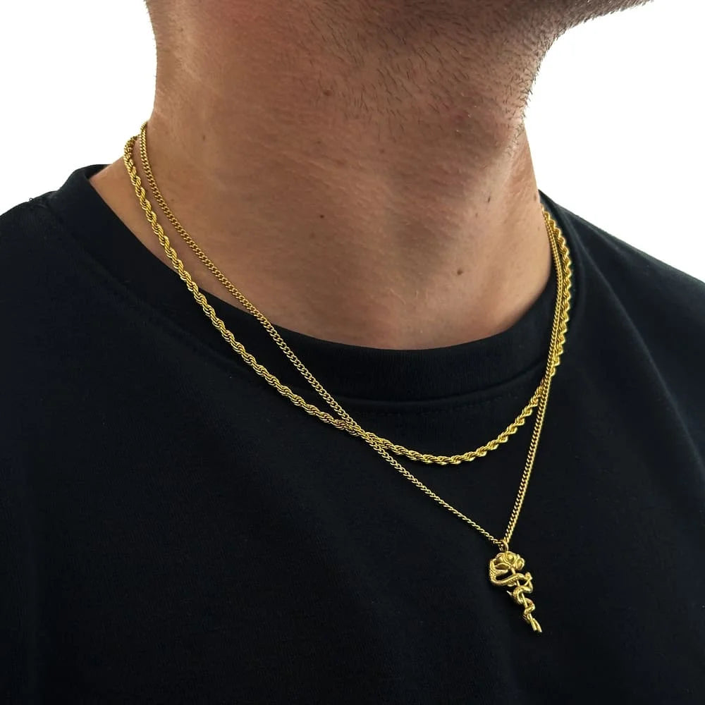 ROSE SNAKE X ROPE CHAIN SET (GOLD)