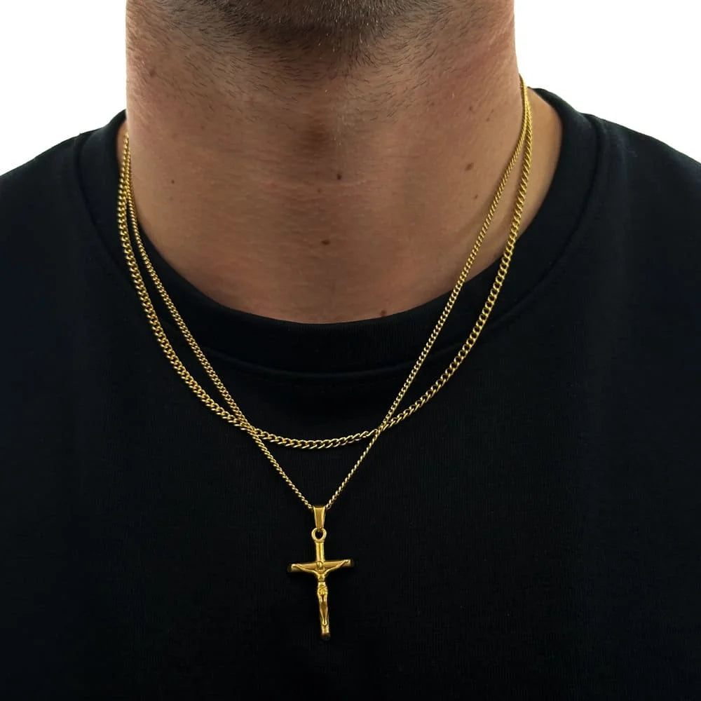 KRUZIFIX JESUS X CURB CHAIN SET (GOLD)